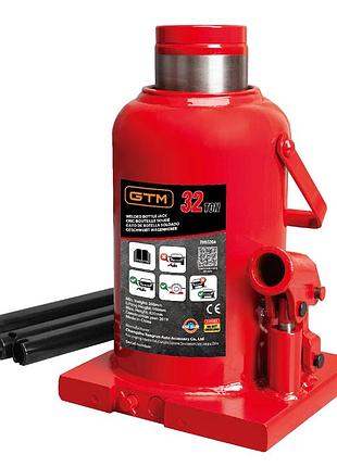 Домкрат гидравлический 32т gtm th93204 бутылочный одноштоковый : высота подъема 420 мм, грузоподъемность 32 т