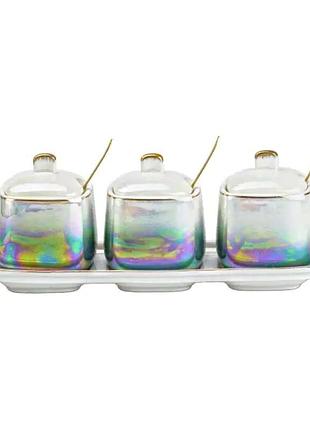 Набор для специй фарфоровый на подставке с ложками 3 шт по 300 мл hp6178
