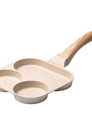 Сковорода квадратная порционная на 3 секции с антипригарным покрытием бежевая hp39571w