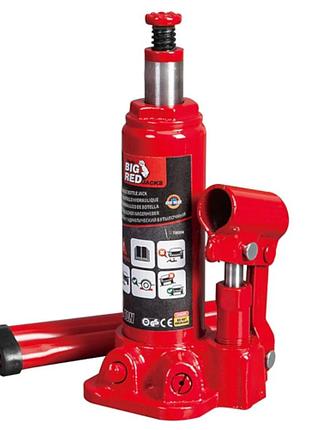 Домкрат гидравлический 2т gtm т90204 бутылочный одноштоковый : высота подъема 345 мм, грузоподъемность 2 т