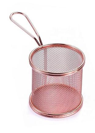 Кошик сервірувальний для фрі та снеків 9×9×9 см з гальванічним покриттям рожевий hp-19-5-r