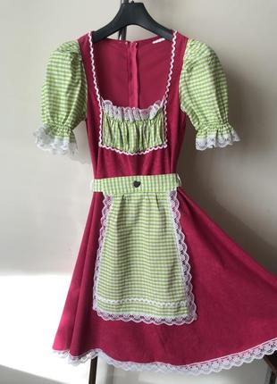 Баварское 40-42 платье с передником розовое с зеленым1 фото