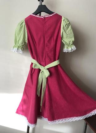Баварское 40-42 платье с передником розовое с зеленым2 фото