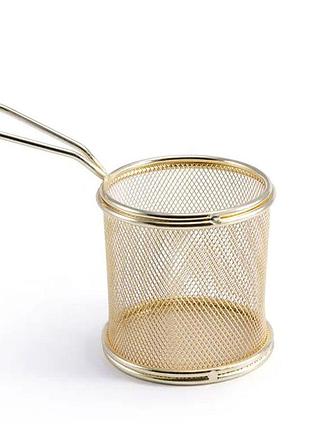 Кошик сервірувальний для фрі та снеків 9×9×9 см з гальванічним покриттям золотий hp-19-5-g