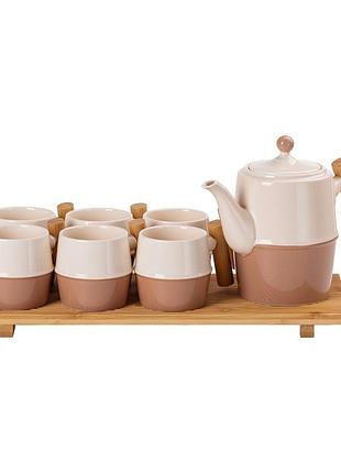 Чайный сервизна 6 персон с бамбуковой подставкой коричневый hp-15-21