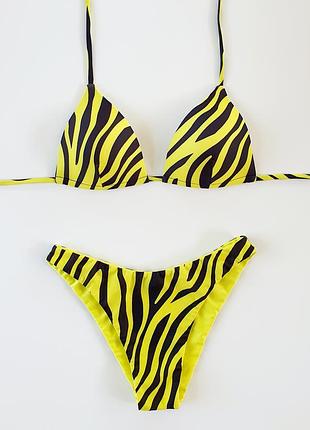Купальник зебра/жовтий, пуш-ап