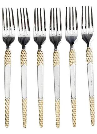 Набір десертних виделок 6 штук виделки десертні з нержавіючої сталі 15.5 см срібло з золотом hp-20-40