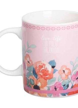 Кружка керамическая с цветочным принтом 400 (мл) для чая и кофе розовая rx-n240139p
