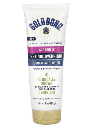 Лосьон для тела и лица, retinol overnight body &amp; face lotion, gold bond, age renew, ночной, с ретинолом, 198 г