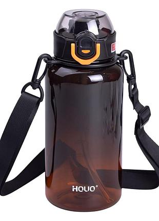 Бутылка для воды многоразовая 1 литр черная бутылочка с трубочкой для спорта и школы water bottle hp-14-31b