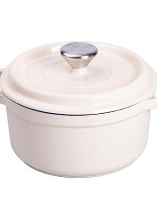 Каструля чавунна емальована 2 л з кришкою ø20 см бежева hp-1-2be