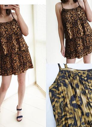 Леопардовое платье мини на бретельках