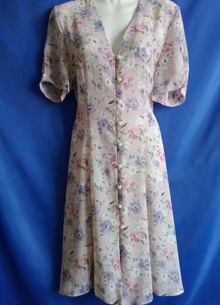 Платье миди hamells летнее легкое с короткими рукавами розовое с цветочным принтом