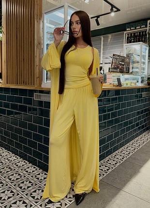 Костюм трійка з віскози кардиган, топ і брюки різні кольори