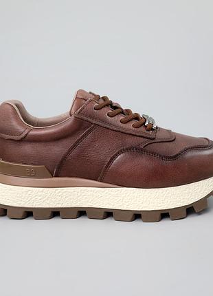 Кроссовки женские кожаные 590307 коричневые