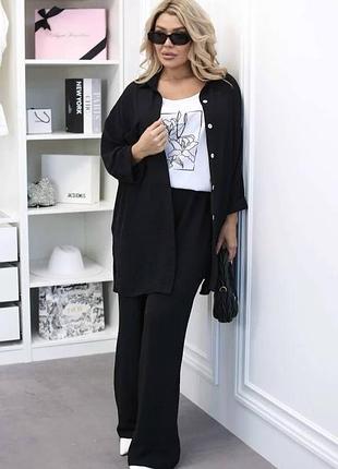 Жіночий легкий літній костюм трійка | сорочка, футболка, брюки | 874