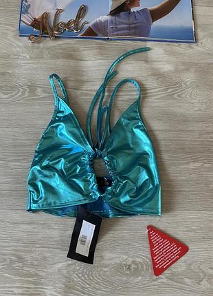 Стальной блестящий необычный  верх от купальника