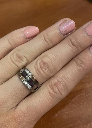 Каблучка срібло+золото та фіаніт, розмір18,