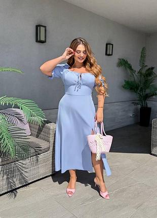 Жіноча блакитна легка довга сукня з розрізом збоку | 050