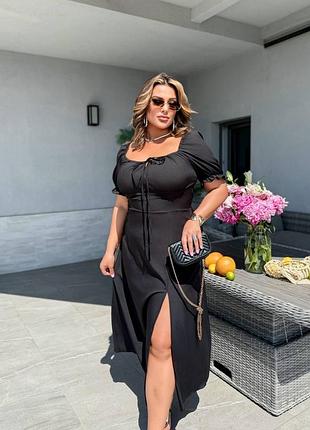 Жіноча довга літня чорна сукня з розрізом на збоку | 050
