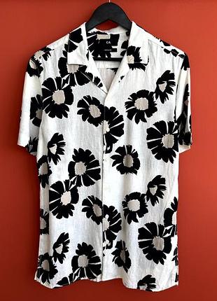 C&amp;a linen оригинал мужская летняя льняная рубашка рубашка с коротким рукавом поло тенниска размер s m