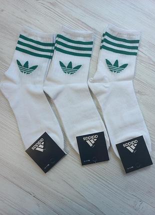 Носки высокие белые с зелеными полосками adidas 41-45 арт. 1410