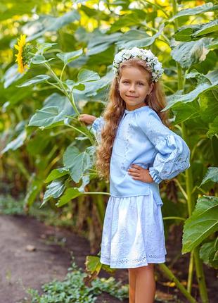 Рубашка вышиванка для девочки голубая