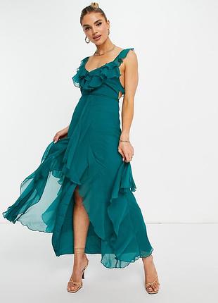 Платье макси asos design с оборками и укороченным подолом