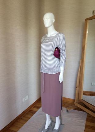 Блуза вільна  у сіро- білу смужку з натуральної тканини віскоза 100%