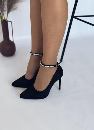Туфли женские замшевые с ремешком