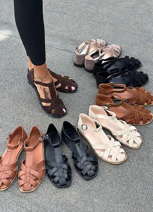Босоножки женские натуральная кожа замша черный беж коричневый рыжий 64851