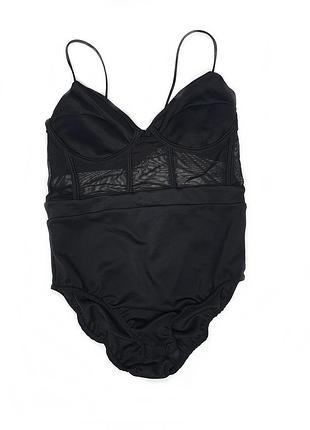 Чорний боді на бретельках з  вставками з сітки