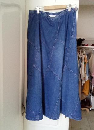 Юбка джинсовая годе, оригинального пошива из кусочков джинса, размер l