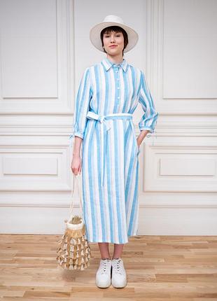 Льняное платье в голубую полоску в морском стиле гвен