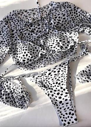 Накладной платеж ❤ тройка раздельный купальник с чашками бразилиана на завязках и топ сетка