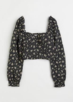 Льняной топ в корсетном стиле в цветы