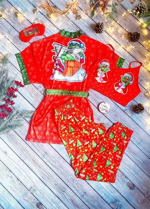 Шовкова піжама з халатом з принтом grinch