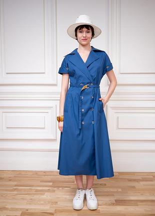 Темно-синее хлопковое платье под пояс в стиле сафари моресон