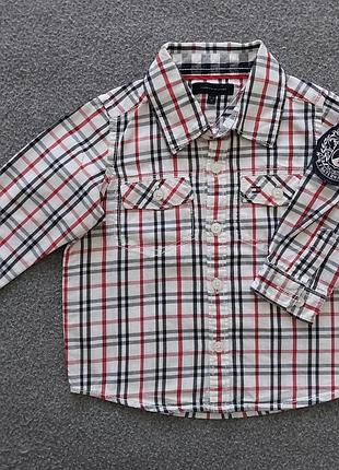 Рубашка сорочка з довгим рукавом, біла в клітинку, фірма tommy hilfiger, розмір 80, 9-12 міс