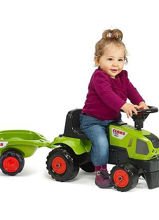 Детский трактор каталка толокар с прицепом от 1 года до 3 лет falk claas axos зеленый франция