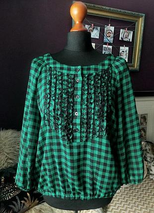 Винтажная брендовая шифоновая блуза в клетку. ретро стиль