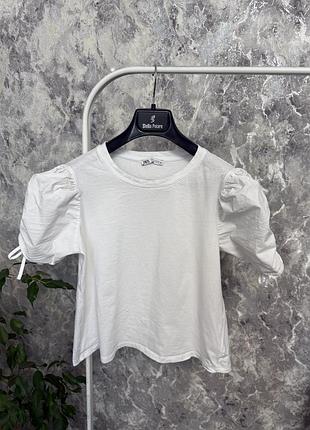 Футболка білосніжна футболка з обʼємними рукавами zara m