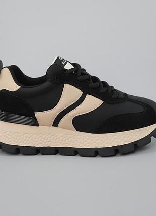 Кроссовки женские кожаные большие размеры 589573 черные бежевые