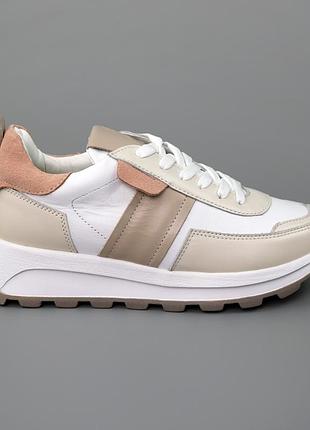 Кроссовки женские кожаные 588056 белые бежевые