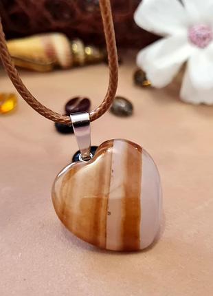 🔺🤎🏵️ кулон "сердце" на шнурке натуральный камень коричневый агат