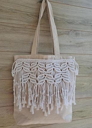 Сумка шоппер макраме хлопок екосумка экошоппер