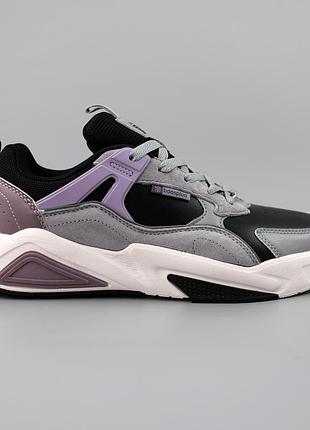 Кроссовки женские кожаные 590004 черные серые