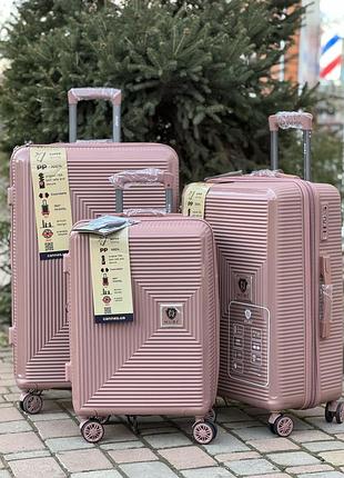 3 шт комплект поліпропілен 100% вміст валіза дорожня на колесах  4 колеса 360*