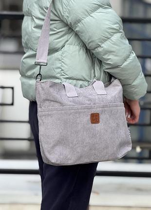 Тканевая вельветовая сумка шоппер для покупок усиленные ручки