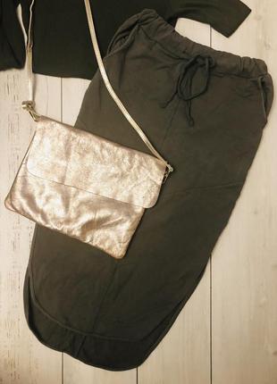 Юбка   миди, длинная,цвет хаки